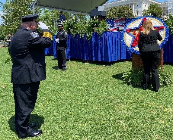 Steve Hemphill’s name was read on the West Lawn of the United States Capitol and Chief Strickland’s wife Linda, placed a red carnation on a special wreath in Steve’s Honor as Chief Strickland saluted.