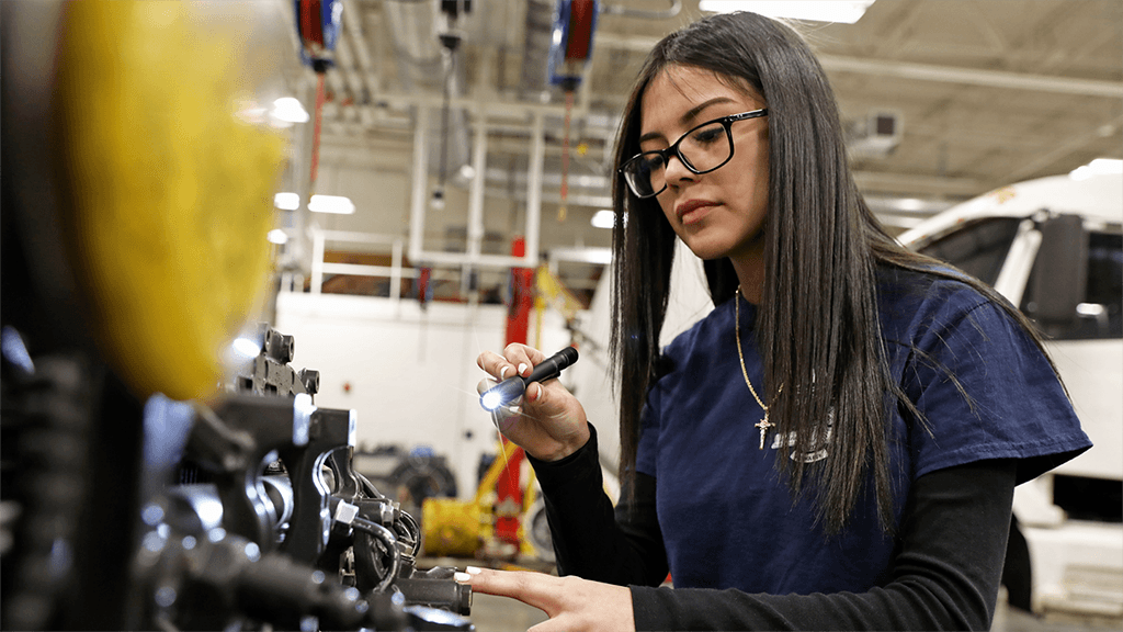 Female Student in the Diesel Equipment Technology Program