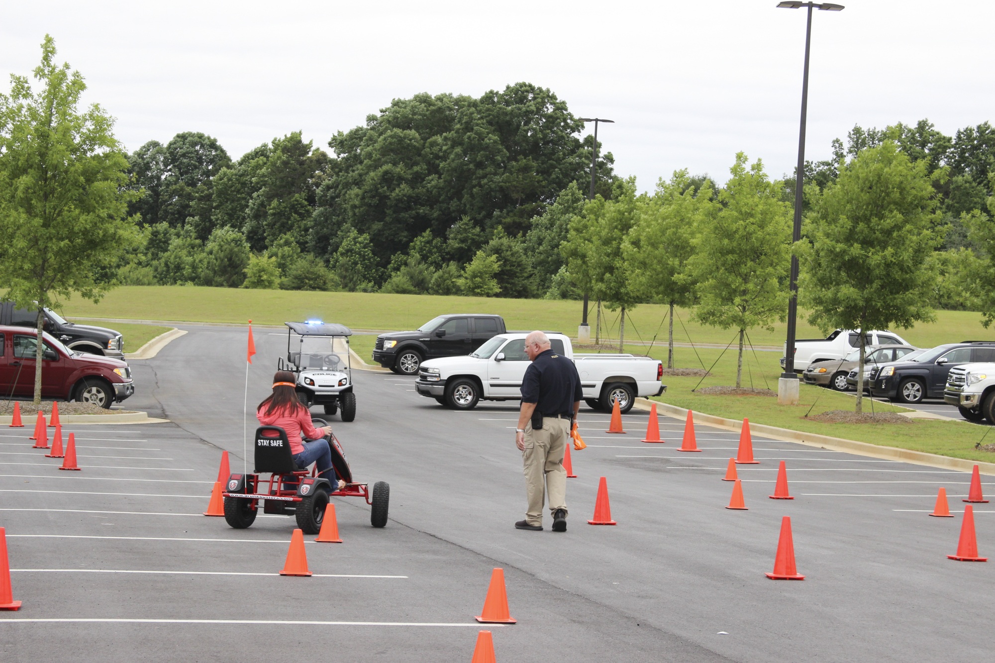 Lanier Tech Chief of Police, Jeff Strickland, monitors an “impaired” student driver.