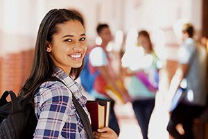 student in hallway