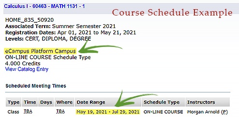 eCampus Course Schedule Example